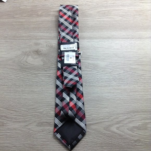 JF J. Ferrar Black & Red Plaid Narrow Tie - Picture 2 of 3